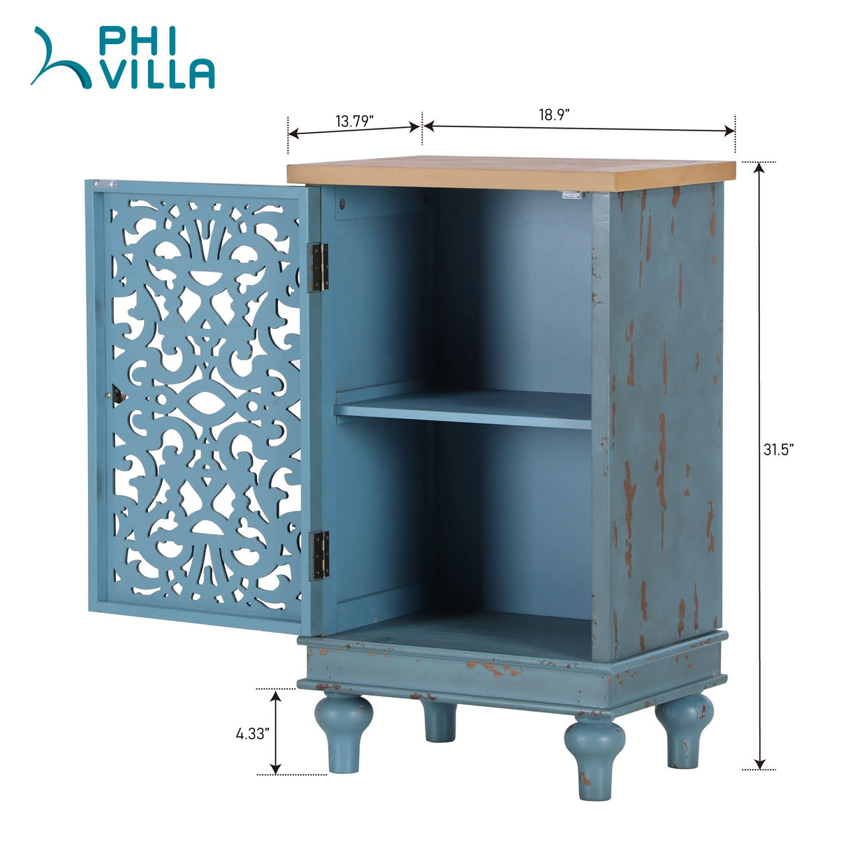 PHI VILLA Small Accent Storage Cabinet with Single Door - Decorative Nightstand for Living Room Bedroom, End Side Table Cabinet Blue PHI VILLA