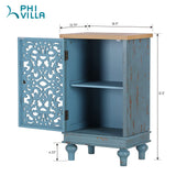 PHI VILLA Small Accent Storage Cabinet with Single Door - Decorative Nightstand for Living Room Bedroom, End Side Table Cabinet Blue PHI VILLA