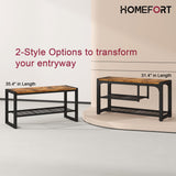 HOMEFORT Shoe Bench,3 Tiers Shoe Rack Bench,31.5" Shoe Storage Bench for Entryway, Retro Industrial Entry Bench with Mesh Shelves and Boot Storage,for Front Door Entrance, Rustic Brown HOMEFORT