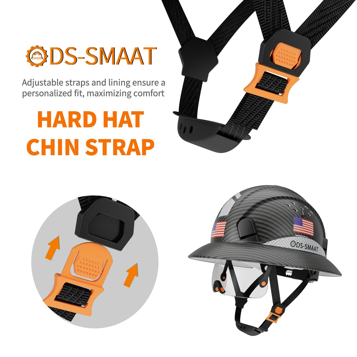 DS-SMAAT Full Brim Construction Hard Hat with Visor, 6-Point Ratchet Suspension Safety Helmet,Superior Impact Head Protection for Industry Use,ANSI Z89.1&OSHA Approved,Both for Men&Women(Matte Black) DS-SMAAT