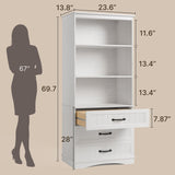 Gizoon 70'' Tall Bookcase with 3 Drawers Wooden Bookshelf with Storage Cabinet Multifunctional Book Storage Organizer for Office Living Room and Bedroom，White Gizoon