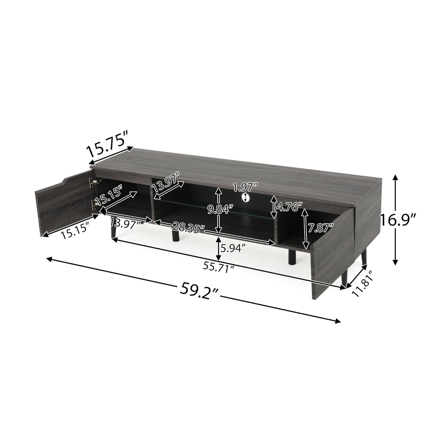 Christopher Knight Home Rowan Wood TV Stand, Grey Finished