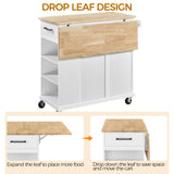 Yaheetech Rolling Kitchen Island Cart with Drop Leaf, Portable Rubberwood Breakfast Bar with Storage Cabinet, Open Shelves & Detachable Towel, 2 Drawers, White Yaheetech