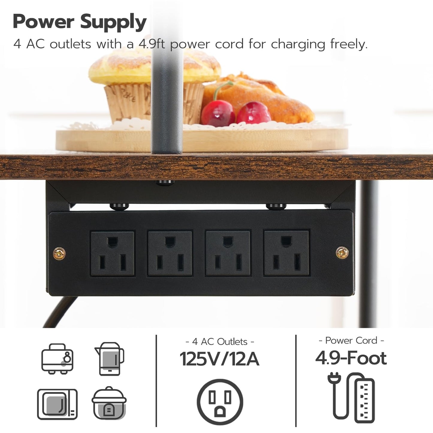 HOOBRO Kitchen Bakers Rack with Power Outlets, 5-Tier Microwave Stand, Coffee Bar with S-Shaped Hooks, Kitchen Storage Shelf Rack for Living Room, Dining Room, Rustic Brown and Black BF80UHB01