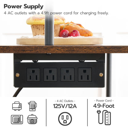 HOOBRO Kitchen Bakers Rack with Power Outlets, 5-Tier Microwave Stand, Coffee Bar with S-Shaped Hooks, Kitchen Storage Shelf Rack for Living Room, Dining Room, Rustic Brown and Black BF80UHB01