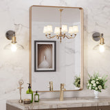 LOAAO 24”X36” Gold Bathroom Mirror, Rounded Rectangle Gold Frame Mirror, Brushed Gold Bathroom Vanity Mirror Wall-Mounted, Anti-Rust, Tempered Glass, Hangs Horizontally or Vertically LOAAO