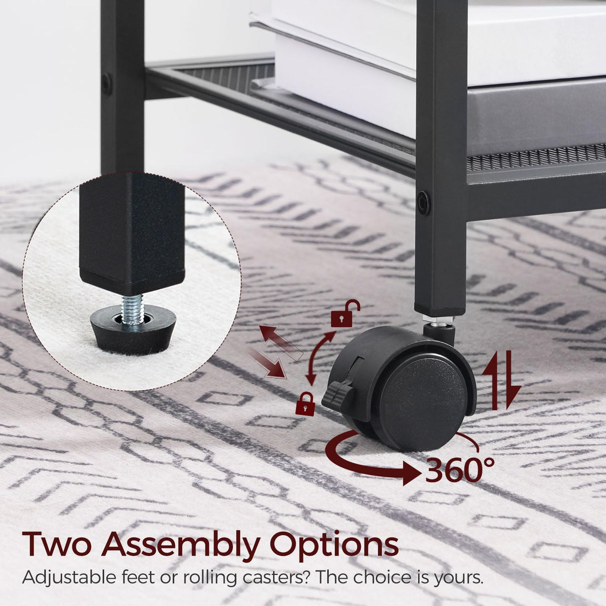 MAHANCRIS Printer Stand with Storage Bag, 3-Tier Mobile Under Desk Printer Cart with Wheels, Wooden Rolling Printer Table, Organizer Shelf for Study, Office, Living Room, Black PTHB2201 MAHANCRIS
