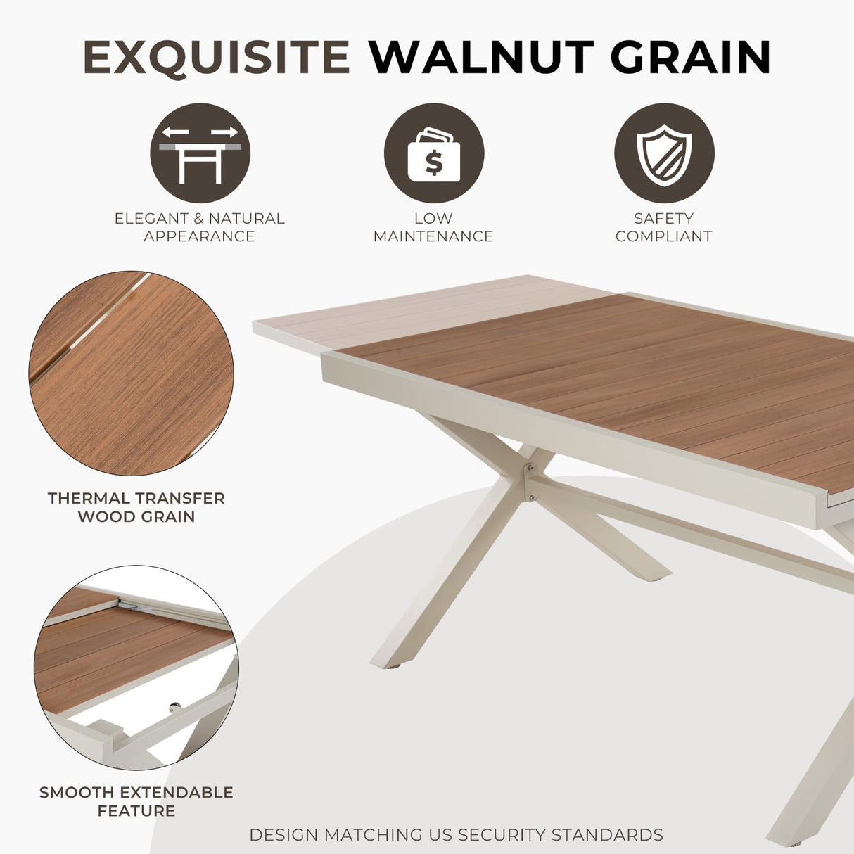 Grand patio 11-Piece Outdoor Dining Set, 10 Extra-Wide Folding Chairs & 1 Rectangle Expandable Table for 6-8 Person, Sling Mesh Patio Chairs with Wood Grain Table for Yard, Poolside, Deck, Apricot Grand patio