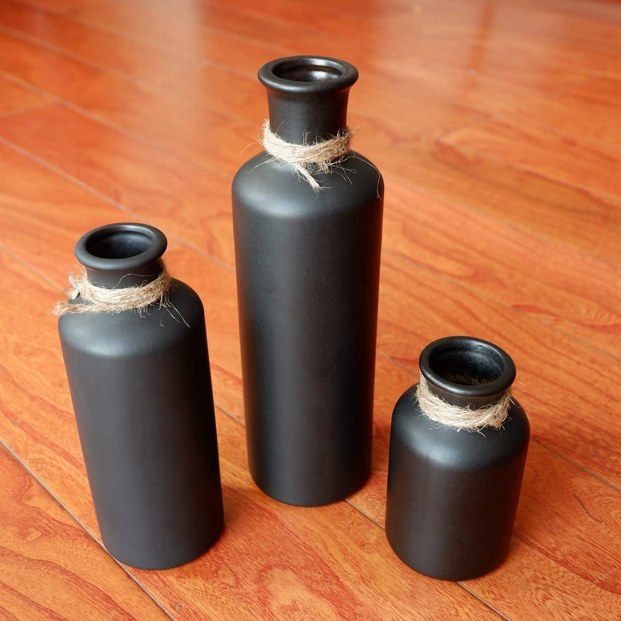 Matte Black Ceramic Vase Set, 3 Small Rustic Decorative Vases for Modern Farmhouse Office Home Decor, Living Room Centerpieces Decoration for Table Mantel Entryway Shelves Decor Egobasic