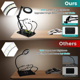 KUVRS 10X Magnifying Glass with Light and Stand, 2,200 Lumens 3 Color Stepless Dimming Lighted Magnifier Light, 4 PCB Pillars & Soldering Helping Hands Magnifying Lamp for Craft Electronic Project KUVRS