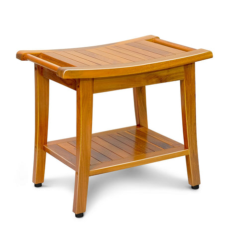 20" Premium Teak Shower Bench with Shelf & Handle, Solid Teak Shower Stool, Durable Waterproof Seat for Inside Shower, Teak Wood Bench for Bathroom, Indoor & Outdoor Use GRBEEVIITEK
