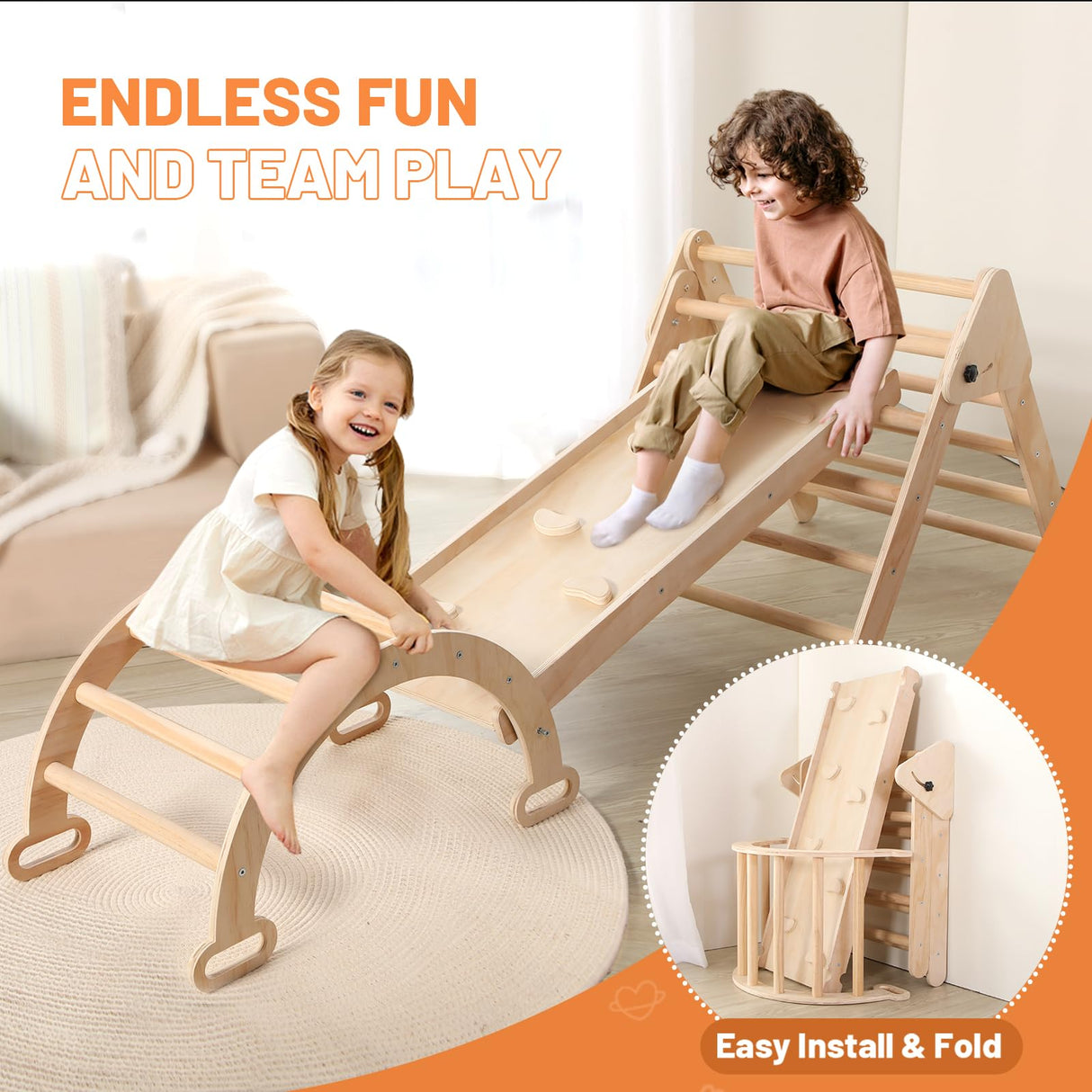 JungleDove 5 in 1 Wooden Climbing Toys for Toddlers - Foldable Climbing Triangle,Arch Climber, Climp Ramp - Montessori Toys for Babies Kids Climbing Toys Indoor & Outdoor - Girls & Boys Gift JungleDove