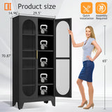 PAOFIN 71" H Locking Display Cabinet with Glass Door, Metal Curio Cabinets with 4 Adjustable Shelves, Tall Liquor Cabinet Display Case for Living Room, Collectibles, Home - Assembly Required Black PAOFIN