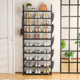 LUKYTOWER Tall Shoe Rack - 10 Tier Shoe Organizer with Metal Shelf, 5 Hooks, Pocket & Sturdy Stand for Closet Shoes LUKYTOWER