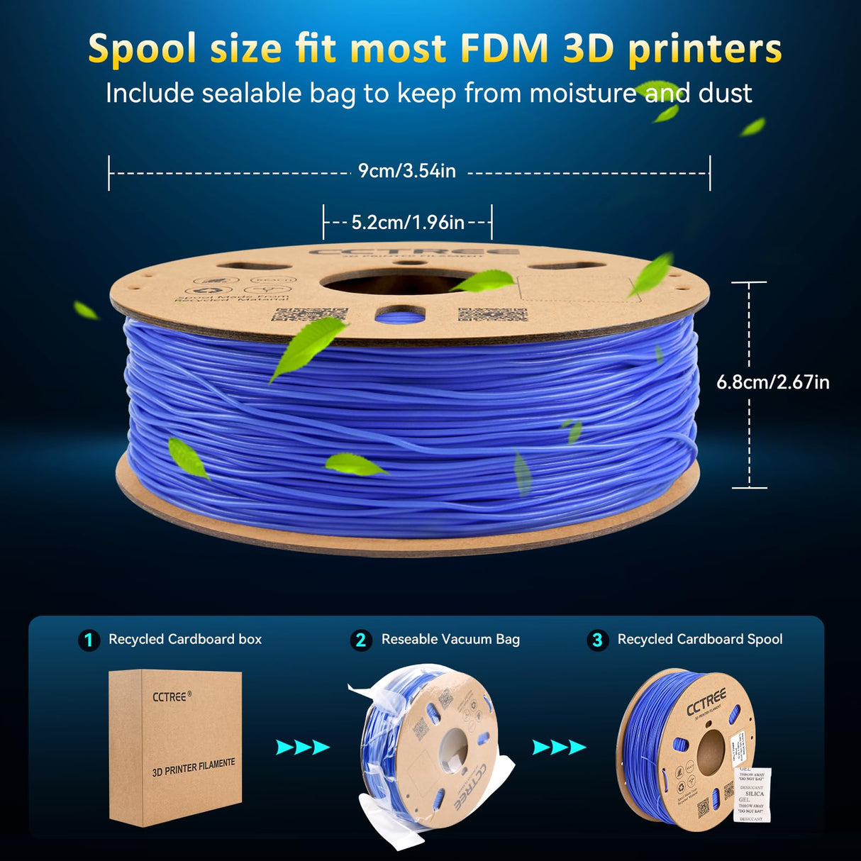 CCTREE TPU Filament 1.75mm, 1kg Spool (2.2 lbs), Flexible 3D Printer Filament, Shore Hardness 95A, High Elasticity & Impact Resistance, Dimensional Accuracy ±0.03mm, Blue CCTREE