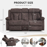 Alukang Loveseat Recliner Sofa, Manual Loveseat Reclining with Console for Living Room, RV Recliner Couch with Cup Holder/AC/USB C/USB and Drawer, Home Theater Velvet Reclining Love seat Couch (Brown) Alukang