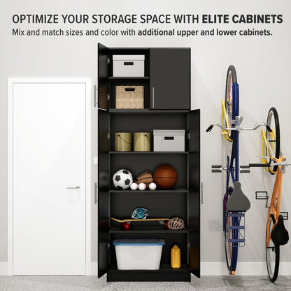 Prepac Black Cabinet: Pantry Storage Cabinet & Garage Cabinet, 16"Dx32"Wx24"H Wall Cabinet with Storage Shelf & Doors