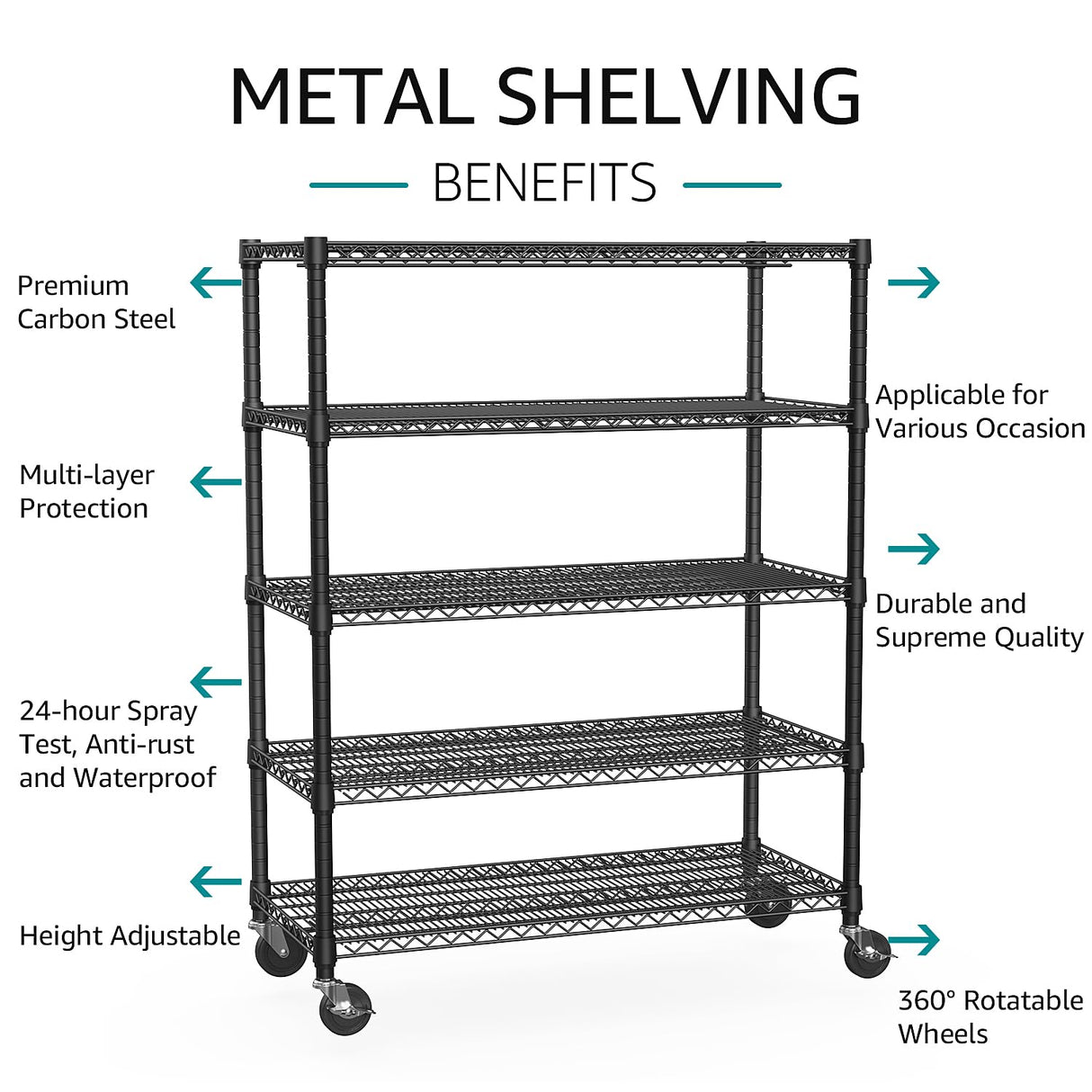 IZEUK Garage Shelving Wide Storage Shelves 5 Tier Metal Shelves 4000 LBS Heavy Duty Adjustable Utility Shelf Rack Black 23.6" D x 53.1" W x 73.6" H IZEUK