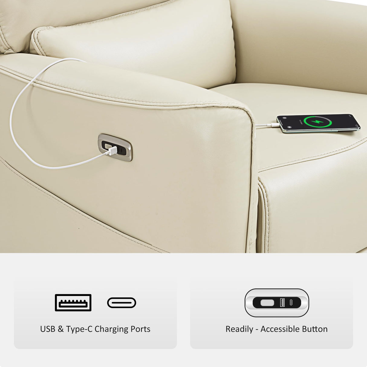 MCombo Power Swivel Rocker Recliner with Lumbar Support, Faux Leather Electric Nursery Glider Recliner Chair for Living Room, 6922 (Cream White) MCombo