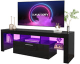 Clikuutory Black LED TV Stand with Large Storage Drawer for 32 40 50 55 Inch TVs, Modern High Gloss TV Console Table with Entertainment Center for Living Room, Bedroom, Black Clikuutory
