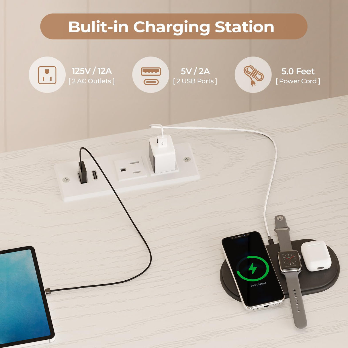 HAUOMS TV Stand Dresser for 65 Inch TV, 63" W Dresser with LED Lights & Charging Station, White Long Dresser with 12 Fabric Drawers, Entertainment Center with Shelves,for Living Room HAUOMS