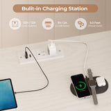 HAUOMS TV Stand Dresser for 65 Inch TV, 63" W Dresser with LED Lights & Charging Station, White Long Dresser with 12 Fabric Drawers, Entertainment Center with Shelves,for Living Room HAUOMS