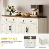 DWVO 47.2" Buffet Sideboard Cabinet with Storage, Farmhouse Coffee Bar Cabinet w/2 Drawers, Wood 4-Doors Console Table with Adjustable Shelves for Kitchen, Dining Room, Living Room, Entryway (White) DWVO