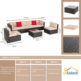 Shintenchi 7 Pieces Patio Furniture Sets Outdoor All-Weather Sectional Patio Sofa Set PE Rattan Manual Weaving Wicker Patio Conversation Set with Glass Table&Ottoman Cushion and Red Pillows, Beige Shintenchi