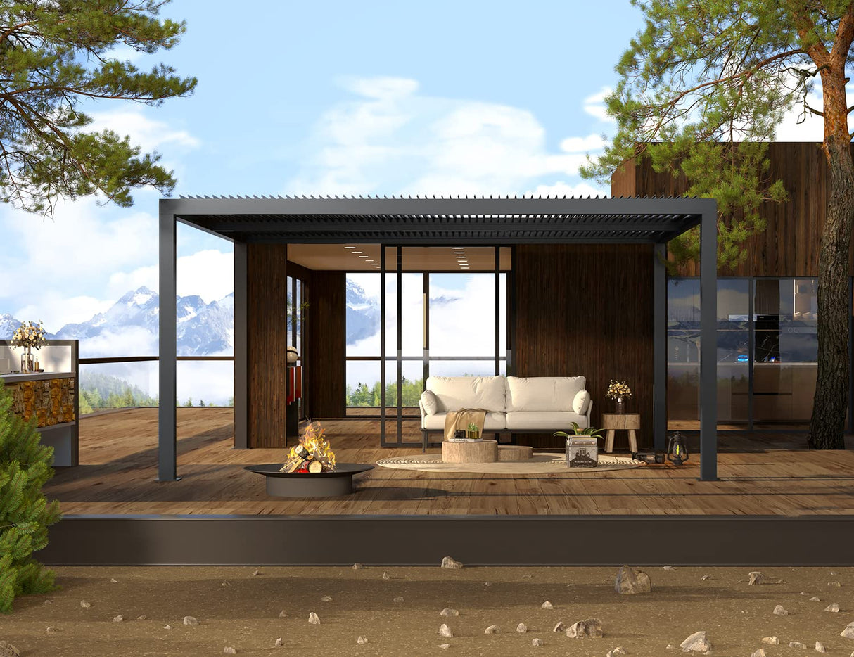 PURPLE LEAF Louvered Pergola 12' x 16' Outdoor Aluminum Pergola with Adjustable Roof for Deck Backyard Garden Grey Hardtop Gazebo PURPLE LEAF