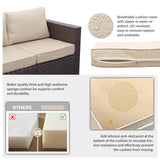 WAROOM Outdoor Patio Furniture Set 4 Piece Brown Rattan Sectional Sofa Couch PE Wicker Conversation Sets with Storage Box Glass Top Table and Non-Slip Khaki Cushion WAROOM