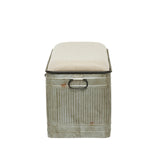 Deco 79 Metal Room Storage Bench Galvanized Entryway Bench with Cream Burlap Top and Black Latches, Bench 38" x 16" x 19", Gray Deco 79