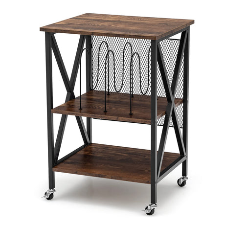 Giantex Record Player Stand, Vinyl Record Storage Table w/ 3 M-shaped Dividers & 4 Rolling Wheels, Turntable Stand Holds Up to 250 Albums for Living Room, Office, Rustic Brown Giantex