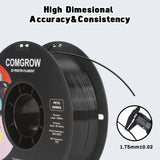 Comgrow PETG 3D Printer Filament 1.75mm, High Precision and Tough 3D Printer Filament 2kg (4.4LBS), Dimensional Accuracy +/- 0.02 mm, Fit Most 3D Printers Black+Black Comgrow