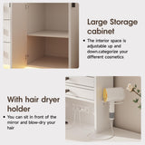 Vabches 57" Large Vanity Desk with Mirror and Lights,White Makeup Vanity Table with Jewelry Cabinet & 7 Drawers,Modern Dressing Table with Charing Sation & Shelves for Bedroom Vabches