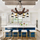 A Million Vintage 6-Lights Country Wood Chandelier, Retro Arrow Style Chandelier Light Fixture, Farmhouse Rustic Wooden Chandelier for Dining Room, Kitchen Island, Living Room, Bar, E26 A Million