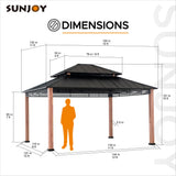 Sunjoy Roberts Outdoor Patio 13 x 15 ft. Black Steel Frame Hardtop Gazebo with 2-Tier Rust-Resistant Steel Roof by SummerCove SummerCove
