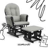 Storkcraft Premium Hoop Glider & Ottoman (Black with Light Gray) — GREENGUARD Gold Certified, Wood Craftsmanship, Convenient Storage Pockets, Smooth-Gliding Chair for Nursery, Multi-Award-Winning Storkcraft