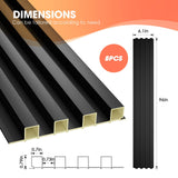 OUZUGIE WPC Acoustic Slat Wall Paneling, 8-Pack 96 x 6 Inches 3D Wall Panels for Interior Wall Decor,Living Room,TV Background,Study Room,Office Spaces,Bedroom,High Grille (Black) OUZUGIE