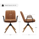 Zouron Swivel Mid Century Modern Office Chair, Ergonomic Desk Chair for Living Room, Computer Chair PU Leather Home Office Chair with Oak Wood Legs, Yellow Brown, No Wheel Zouron