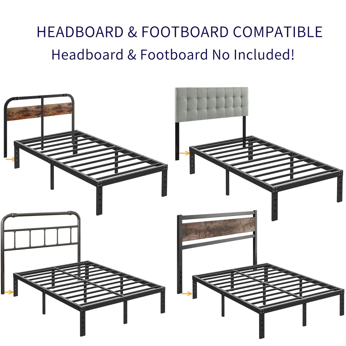 Neslime 14 Inch Twin Bed Frame No Box Spring Needed, Metal Platform Twin Size Bed Frame, Heavy Duty, Easy Assembly and Noise Free, Black Neslime