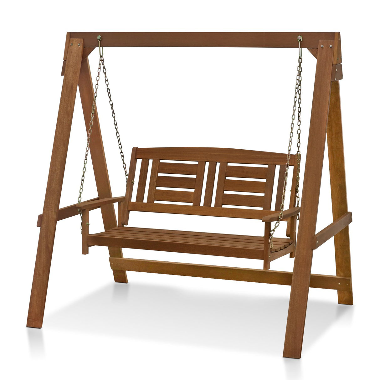 Furinno Tioman Hardwood Patio / Garden / Outdoor 4ft Porch Swing, 2 Seater with Stand, Natural Furinno