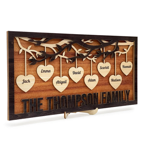 Personalized Family Tree Sign, Custom Name Wooden Family Tree Frame, Engraved Family Names Desk Plaque, Gifts for Anniversary Christmas Thanksgiving Housewarming SANDJEST