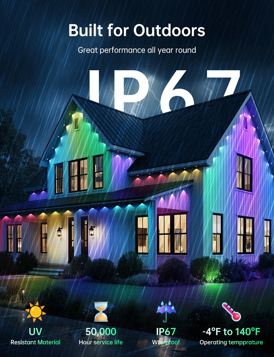 lemonlovely Permanent Outdoor Lights Pro, 100ft with 50 IC+RGBCW LED Smart Eaves Lights, Dual Lens, IP67 Waterproof Halloween Christmas Lighting for Daily and Holiday Decorations, DIY Scene Mode lemonlovely