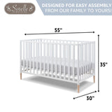 Sorelle Furniture Mia Crib Classic 3-in-1 Convertible Crib, Made of Sustainable Beech Wood, Wooden Baby Bed, Toddler and Child’s Daybed, with Removable Feet, Simplistic Nursery Furniture (White) Sorelle