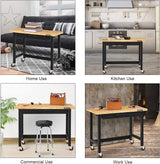 BOSEO Workbench, 48" Wild Mobile Workbench, Solid Wood Top Workbench for Garage, 500 LBS Workbench with Two Lockable Casters, Sliding Organizer Drawer BOSEO