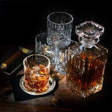 ELIDOMC 5PC Italian Crafted Crystal Whiskey Decanter & Whiskey Glasses Set, Crystal Decanter Set With 4 Whiskey Glasses, Whiskey Decanter Sets for Men. E