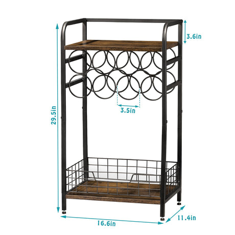 Bosimeca 3-Tier Industrial Wine Bar Table with 8-Bottle Rack and Liquor Storage Bosimeca