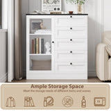 HOSTACK 5 Drawer Dresser with Door, White Storage Cabinet with Drawers and Shelves, Wide Wood Dresser, Modern Chest of Drawers Organizers for Living Room, Kitchen, Hallway HOSTACK