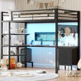 BTHFST Loft Bed Twin Size with L-Shape Desk & RGB LED Lights & Charging Station, Twin Bunk Bed with Fabric Drawers & Shlves, 13.4'' H Safety Guardrail, Noise Free, No Box Spring Needed BTHFST