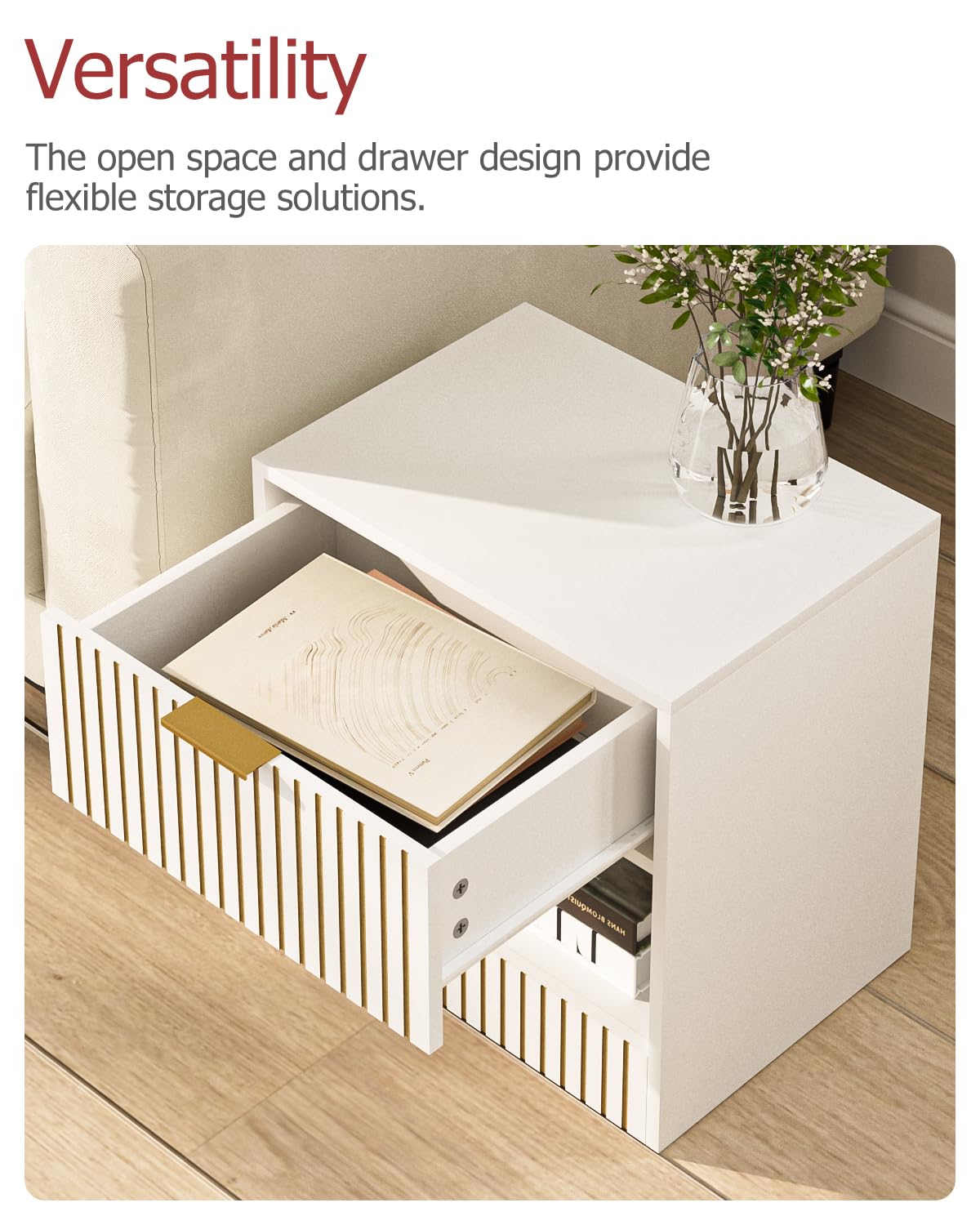 Masupu Small Night Stand Modern Bedside Table NightStand Farmhouse Boho Wooden Bedside Table with Drawer,Side End Table for Bedroom,Living Room,Office White Masupu